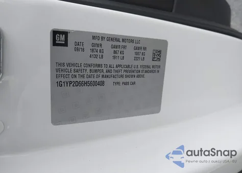 2017 Chevrolet Corvette Z06 from USA, damaged, VIN 1G1YP2D66H5600408